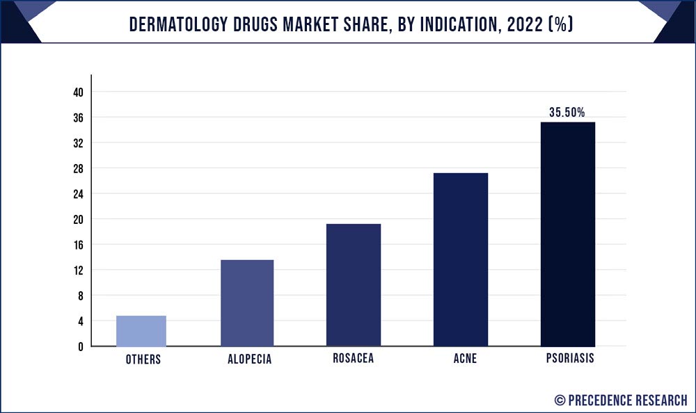 Dermatology Drugs Market Share, By Indication, 2022 (%)
