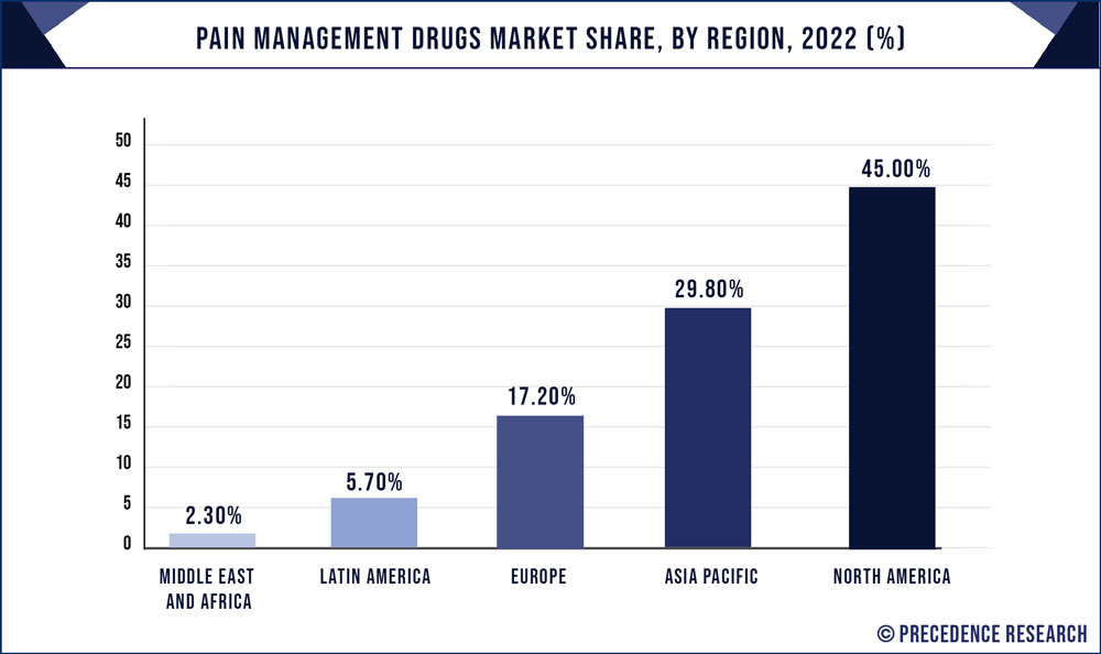 Pain Management Drugs Market Share, By Region, 2022 (%)