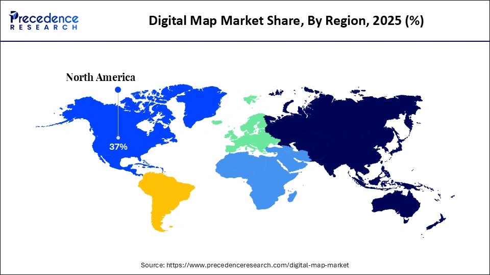 Digital Map Market Share, By Region, 2025 (%)