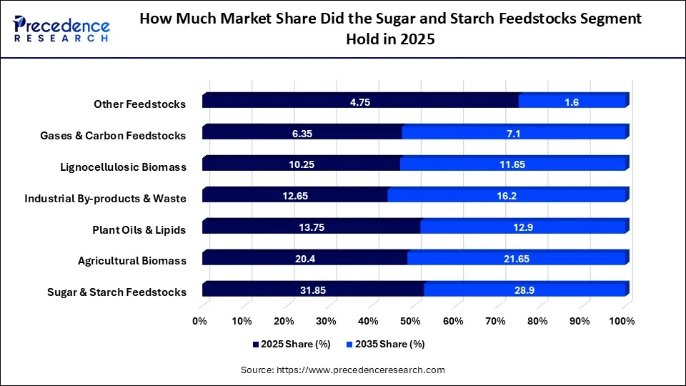 How Much Market Share Did the Sugar and Starch Feedstocks Segment Hold in 2025?