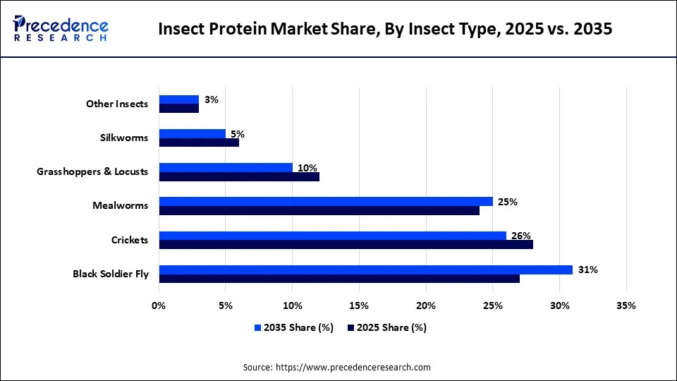 Insect Protein Market Share, By Insect Type, 2025 vs. 2035