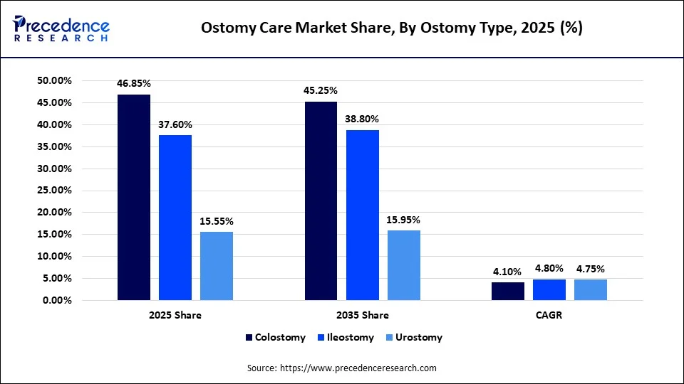 Ostomy Care Market Share, By Ostomy Type, 2025 (%)