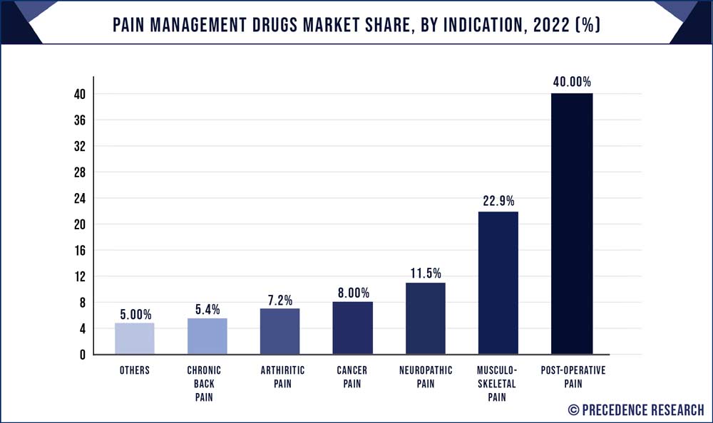 Pain Management Drugs Market Share, By Indication, 2022 (%)