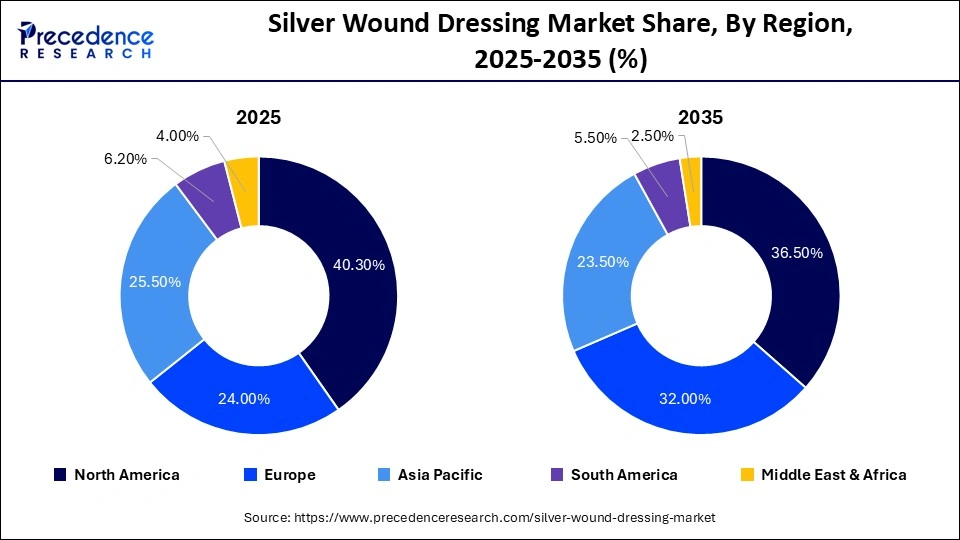 Silver Wound Dressing Market Share, By Region, 2025-2035 (%)